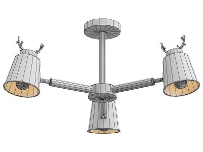 deer b ceiling light with three wooden lamps 3D model
