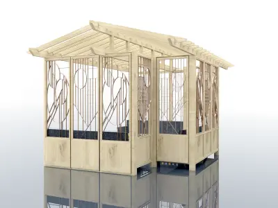 Pergola 1 wooden with couches and chairs 3D model