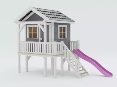 Wooden playhouse with slide 3D model