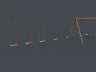 PBR Modular Outdoor Playground Swing Sets B Low-poly 3D model
