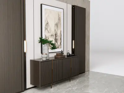 Sideboard with wall panel and flooring 16 3D model