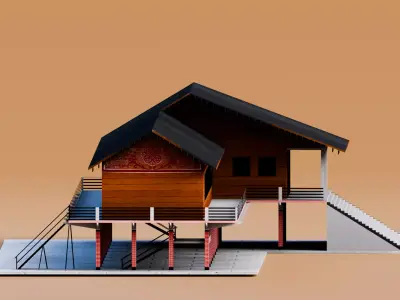 Traditional Houses - Rumah Panjang Low-poly 3D model