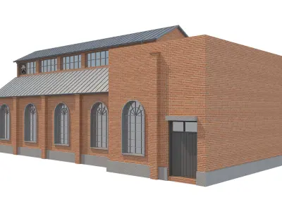 Warehouse 1 brick building Low-poly 3D model