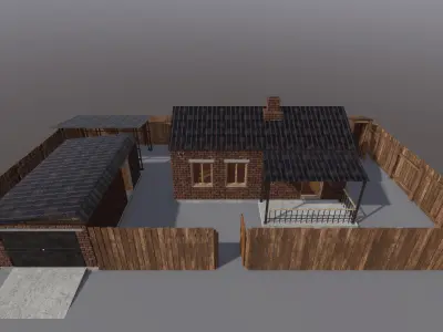 Brick House with Garage Low-poly 3D model