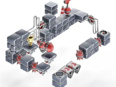 stylized level modular platformer pack Low-poly 3D model