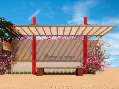 Bamboo Bus stop 3dmax 2014 Low-poly 3D model