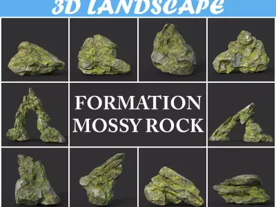 Low poly Mossy Rock Formation Pack 191221 Low-poly 3D model