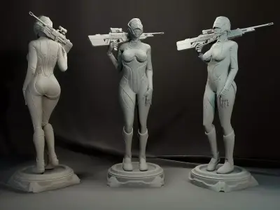 Sci fi Sniper GIrl 3D PRINT  3D print model