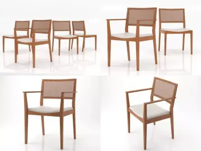 Mila set of wooden dining chairs 3D model