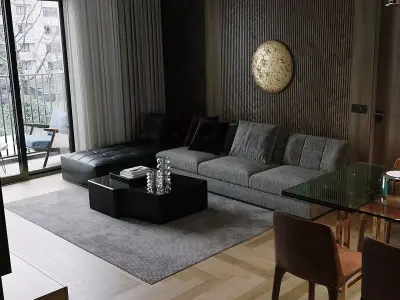 -Living Room and Kitchen with Dinning Set Low-poly116 3D model