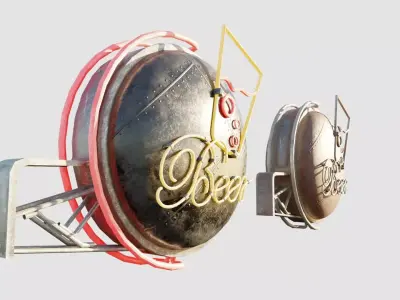 Bar Neon Sign with 4k clean and rusty pbr textures Low-poly 3D model