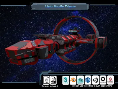 LOW-poly spaceship Sci-Fi Light missile Frigate Low-poly 3D model