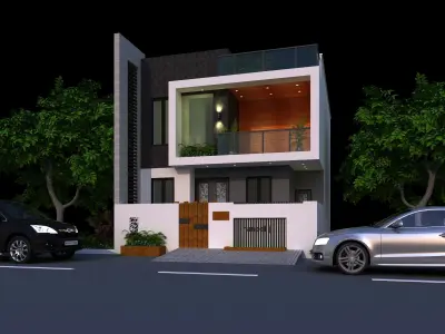 Front elevation Villa  Low-poly 3D model