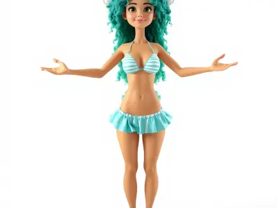 Aquatic Fantasy Girl Rigged and Animated Low-poly 3D model