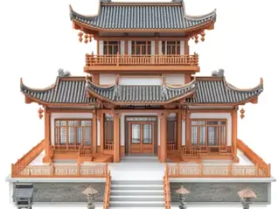 Traditional Chinese Pagoda Temple Architectural Visualization 3D model