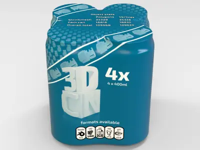 4 pack 400ml Sleek Shinkwrapped Beverage Cans 3D model 3D model