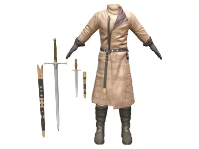 Medieval Male Swordsman Full Wear Low-poly 3D model