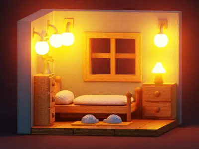 Stylized Isometric Bedroom Free low-poly 3D model