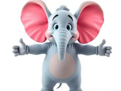 Blue Elephant Character Model Rigged and Animated Low-poly 3D model