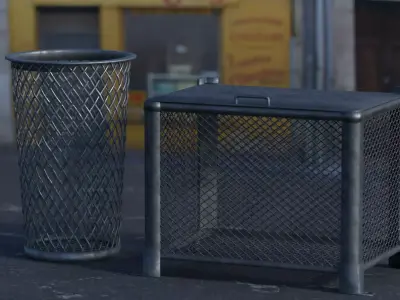 Metal trash can set 3D model