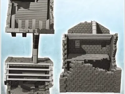 Ruined stone building with archway and frame 35 - Modern WW2 WW1 3D print model