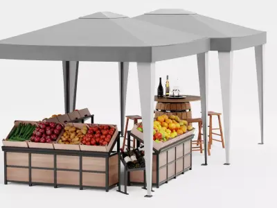 Produce Market Stall V2 - Fair Stand with Wine Display 3D model