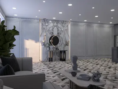 Elegant 3D scene of a modern office reception waiting area 3D model