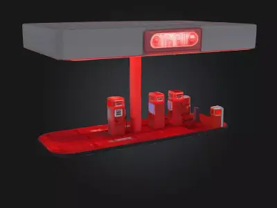 Neon Gas Station  Retro-Futuristic Stop with Vibrant Glow 3D model