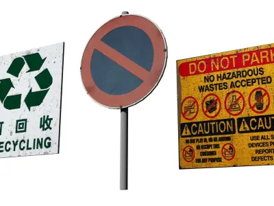 Urban City Sign Pack 4k Low Poly Environment Street Exit Warning Low-poly 3D model