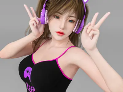 sexy girl sitting on the floor 3D model