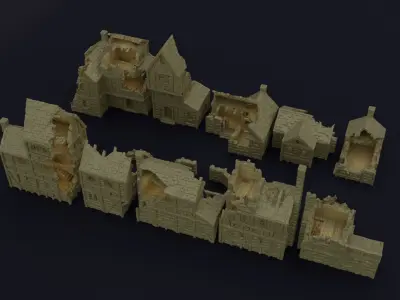 Modular Village Ruins Tabletop Terrain 28 MM 3D print model