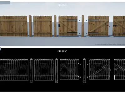 Fence - Wooden - Modular Low-poly 3D model
