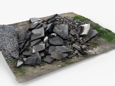 3d scan Pile of Broken Asphalt and Concrete Rubble Low-poly 3D model