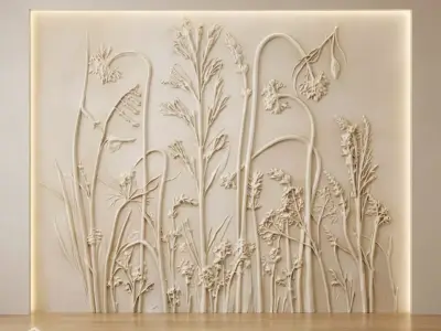 Modern Flower Relief Panel Wall Decor Set STL Mural CNC 370 3D model