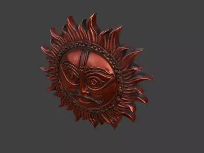Radiant Sun Face Wall Relief Low-poly 3D model