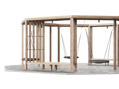 Set of pergolas gazebos canopies with swings benches 3D model
