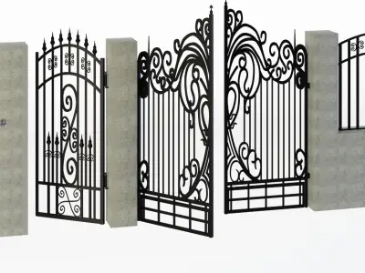 gate door set 02 Low-poly 3D model