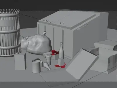 Garbage Set trash can on table Low-poly 3D model