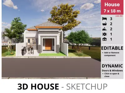House 7x18m code 484- Sketchup 3D model 3D model 3D model