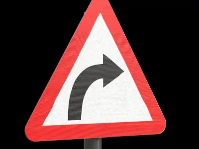Right hand curve Roadsign Low-poly 3D model