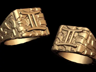 Gemini Horoscope Zodiac Nugget Ring  3D print model