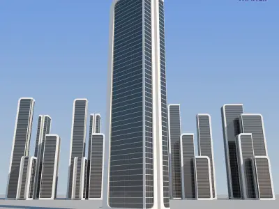 Futuristic Sci-Fi Skyscraper 03 set Low-poly 3D model