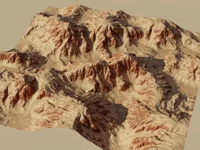 Red Sandy Rocky Terrain 4k PBR Landscape Low-poly 3D model