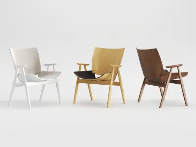 Shell Wood Armlounge Upholstered Seat and Back 3D model