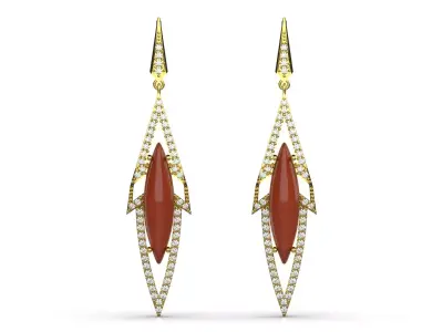 Coral and Diamond Cabochon Yellow Gold Drop Earrings je0122 3D print model