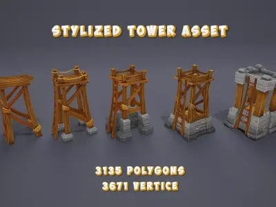 Stylized towers asset Low-poly 3D model