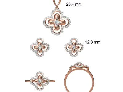 Light wt Ring Earrings Pendant set stl jcd 1-render details 3D print model