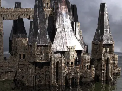 Medieval Swamp wizard Tower fort 3D model