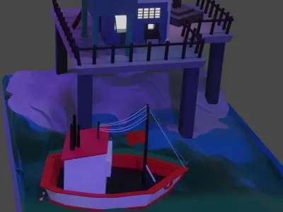 low poly harbor house Low-poly 3D model