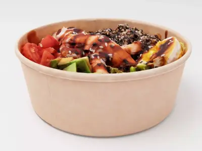 Poke bowl with striped prawn or caramote prawn tomato avocado 3D model